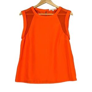 Cap Sleeve Top Neon Orange Colorful Mesh Cutout Small